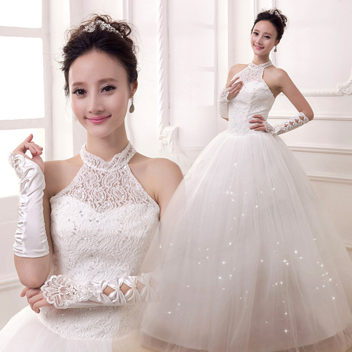 新款蕾絲掛脖新娘甜美顯瘦結婚婚紗禮服收腰綁帶款工廠,批發,進口,代購