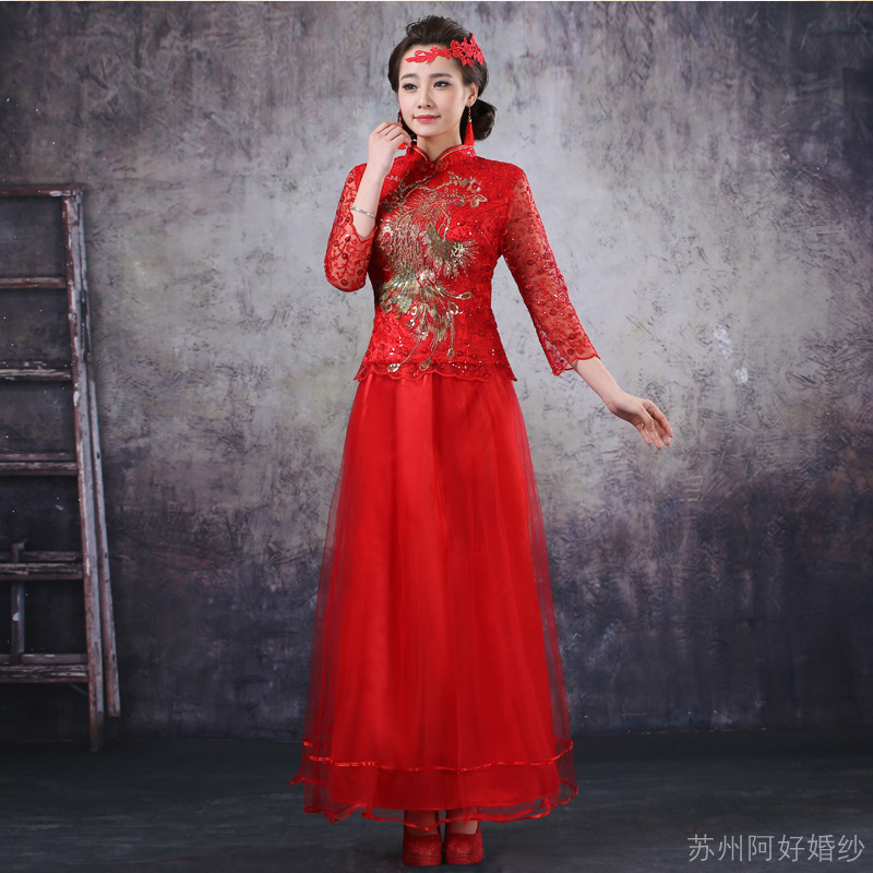 秀禾服新娘禮服中式嫁衣旗袍龍鳳褂 蕾絲刺繡紅色敬酒服廠傢直銷工廠,批發,進口,代購