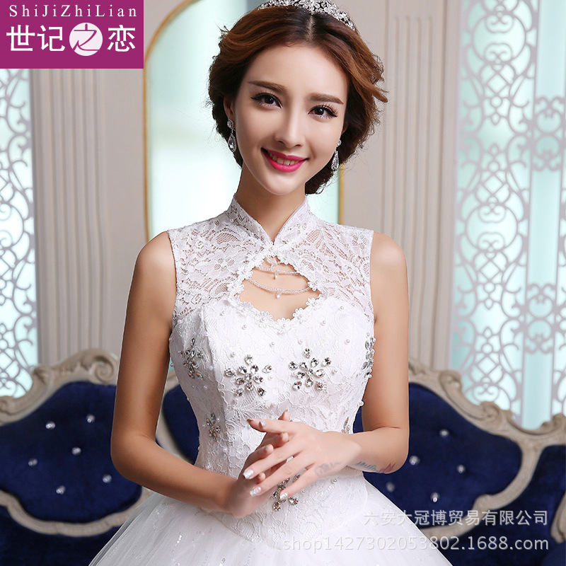 婚紗禮服新娘2016新款春夏季一字肩韓式蕾絲復古性感綁帶修身齊地工廠,批發,進口,代購