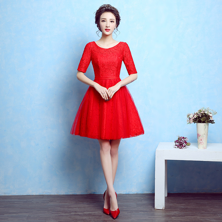 新娘敬酒服短款2016夏新款時尚中袖結婚禮服修身顯瘦紅色小禮服裙工廠,批發,進口,代購