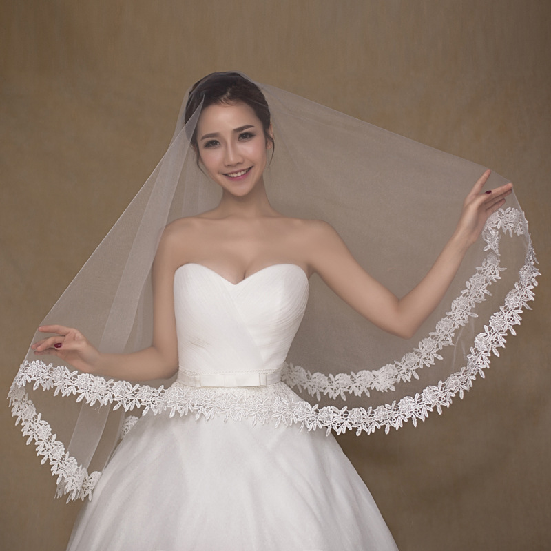 批發新娘頭紗單層1.5米白色水溶花邊頭紗 結婚長款頭紗廠傢直銷工廠,批發,進口,代購