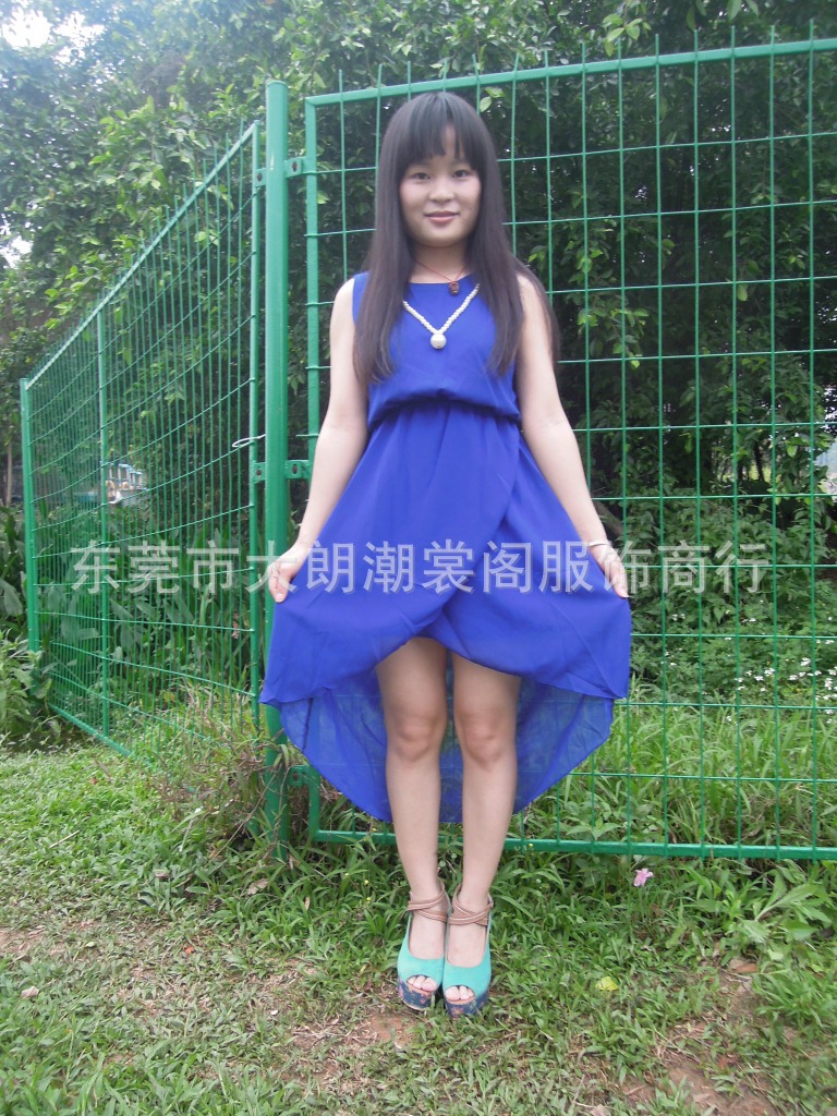 2015夏裝女裝潮不規則 夏季無袖韓版修身顯瘦雪紡連衣裙工廠,批發,進口,代購