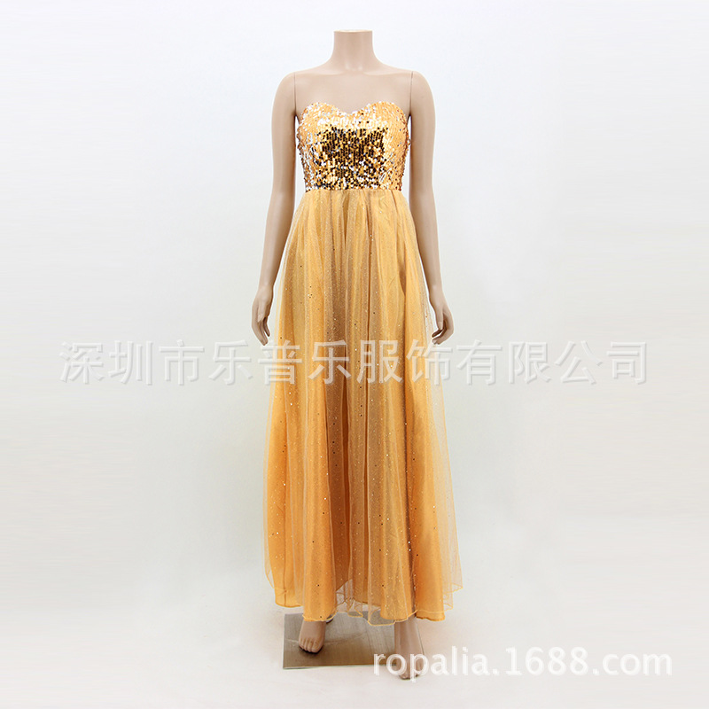 2015歐美夏季長款網紗拼接抹胸連衣裙禮服裙女工廠,批發,進口,代購