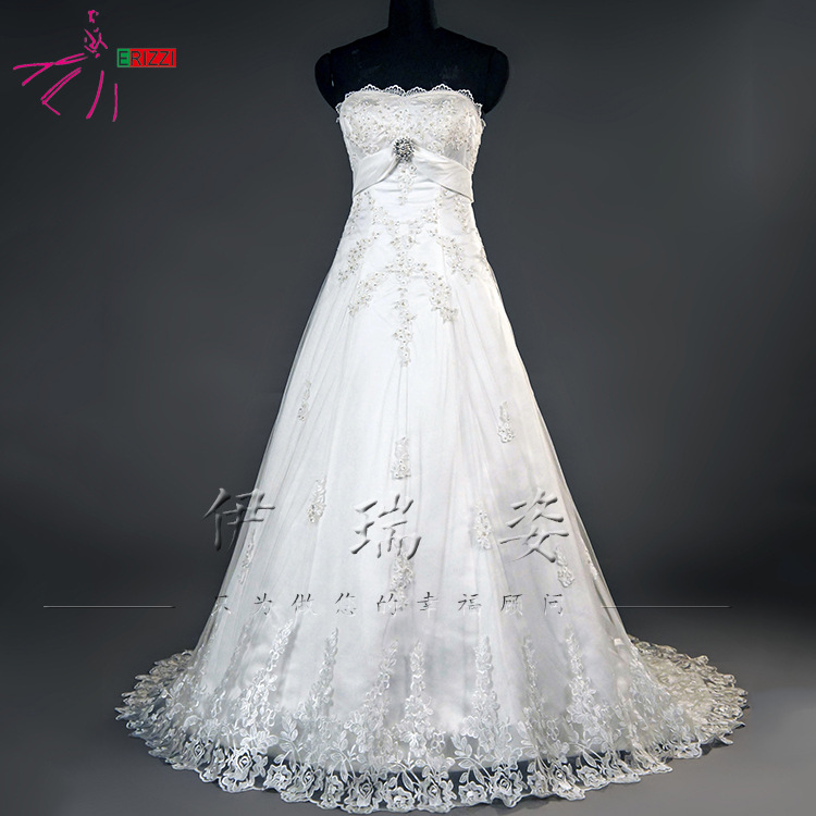2016春季新款A字形抹胸蕾絲婚紗 量身定製大碼高檔蕾絲婚紗禮服工廠,批發,進口,代購