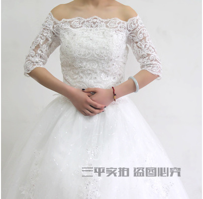 抹胸婚紗禮服一字肩披肩外套 蕾絲衫中袖v領披肩 胖mm遮肉肉外套工廠,批發,進口,代購