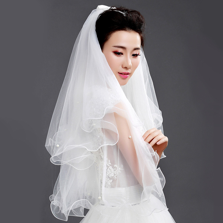 珍珠白色新娘頭紗韓式多層婚紗短頭紗軟結婚禮服配批發・進口・工廠・代買・代購