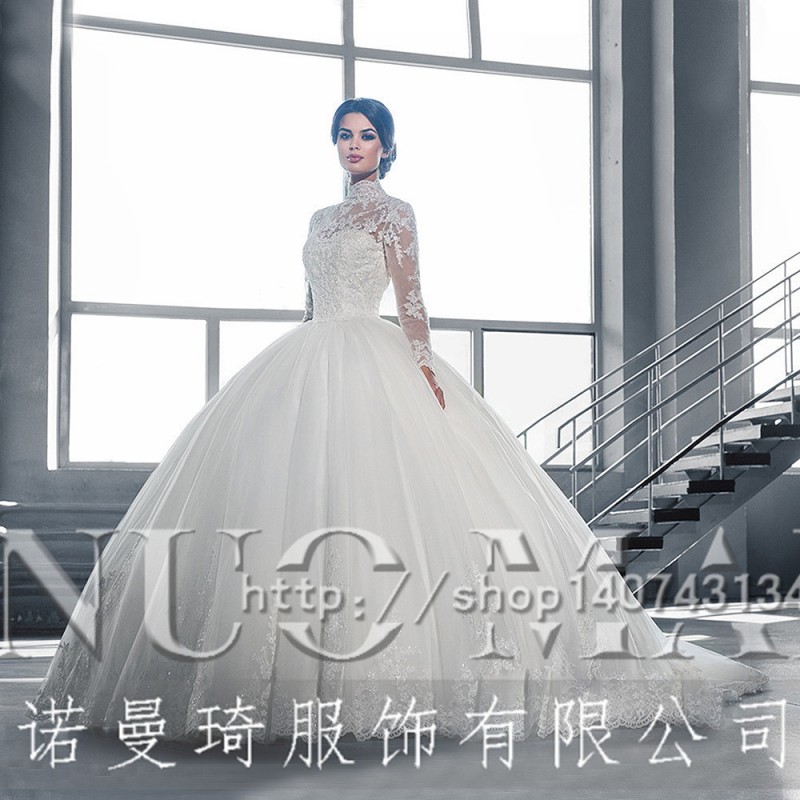 速賣通新款 外貿婚紗禮服批發 韓版新娘結婚高端蕾絲長袖婚紗定製工廠,批發,進口,代購