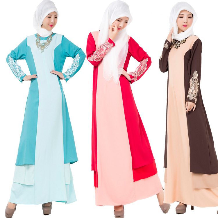 021#馬來西亞 穆斯林女式服飾 大碼連衣裙拼色長袍 回族服 現貨批發・進口・工廠・代買・代購