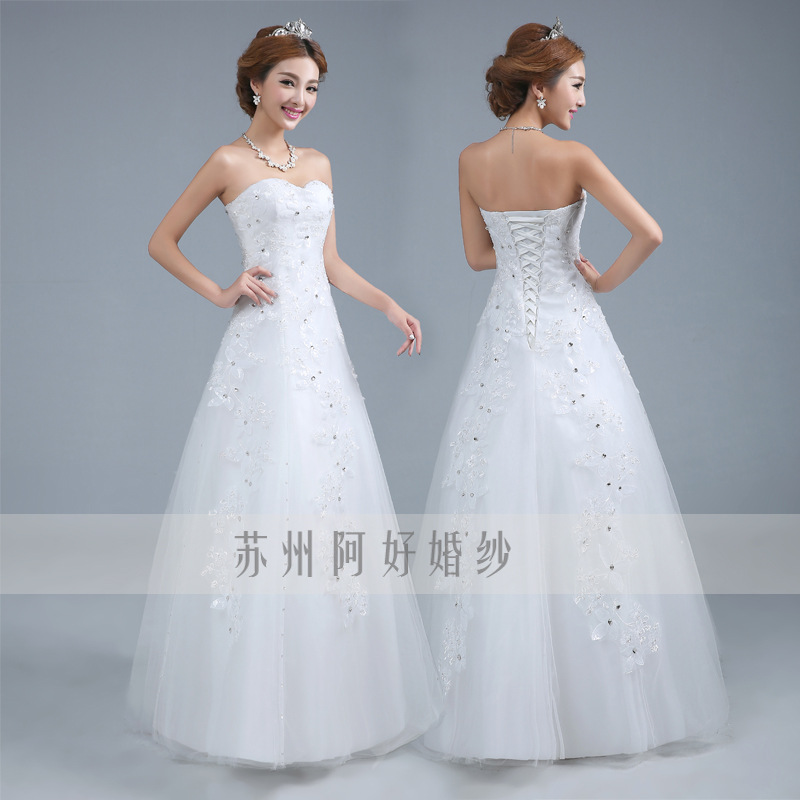 2015新款氣質婚紗 顯瘦白色抹胸齊地婚紗時尚蕾絲A擺修身韓式簡約批發・進口・工廠・代買・代購