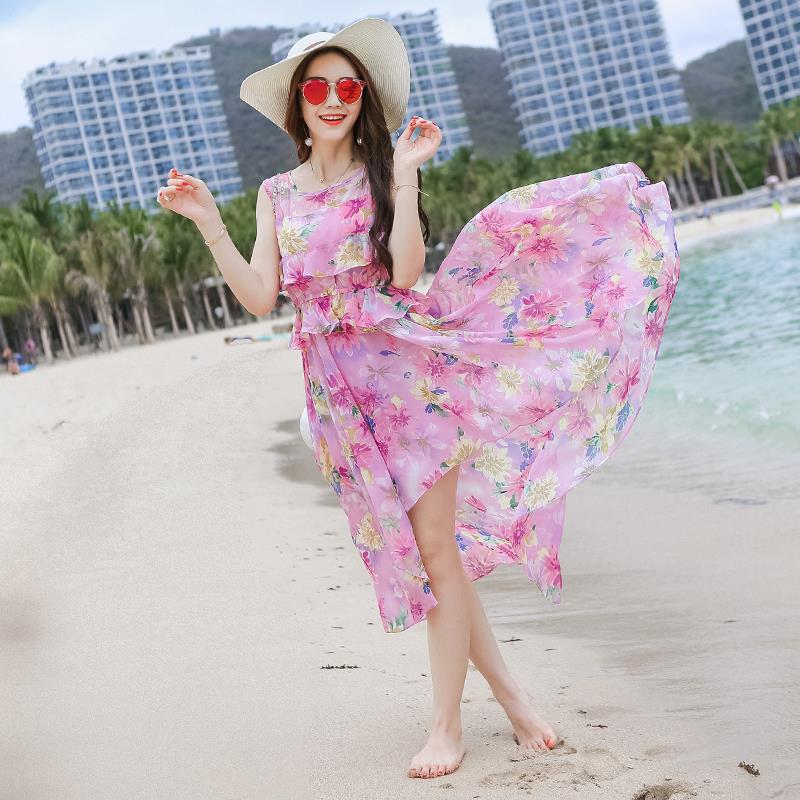 波西米亞海邊度假沙灘裙長裙顯瘦 夏女神雪紡修身連衣裙工廠,批發,進口,代購