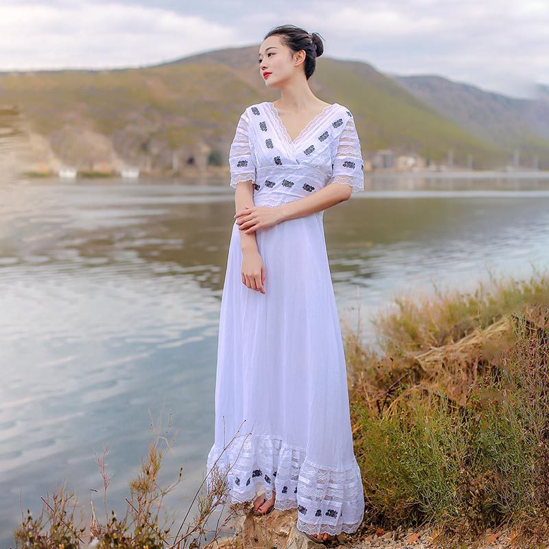 free people  浪漫花朵 刺繡 深V領 連衣裙長裙優質波西米亞代發工廠,批發,進口,代購