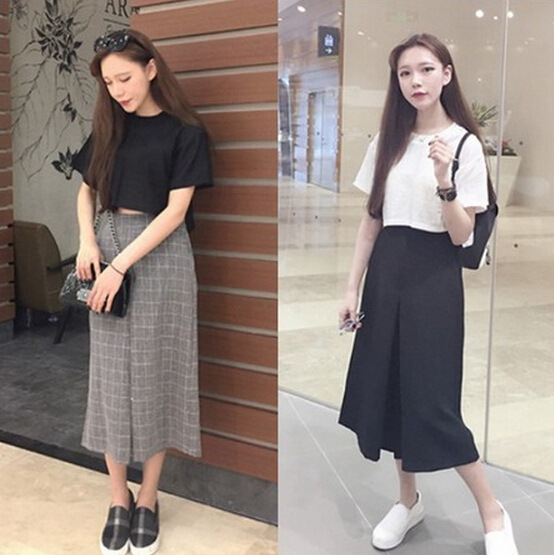 2016夏季復古格子七分褲女 春季寬松顯瘦褲裙女工廠,批發,進口,代購