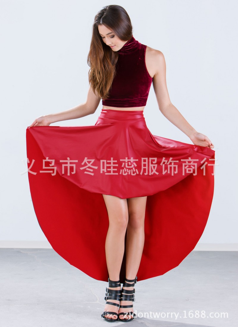 SK010 歐美大碼性感仿皮大擺裙 前短後長不規則裙 ebay熱銷裙子批發・進口・工廠・代買・代購
