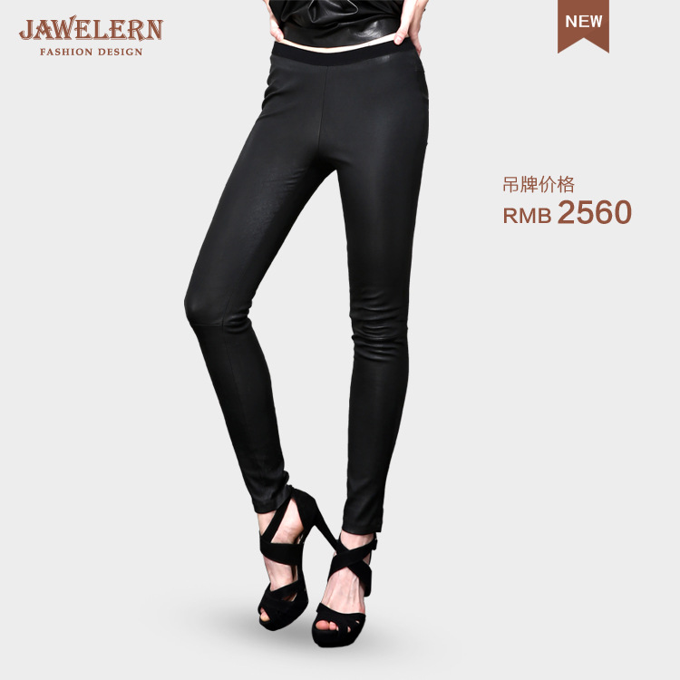 廠傢 新款真皮皮褲 女士緊身皮褲 JAWELERN/佳呈 女式休閒褲工廠,批發,進口,代購