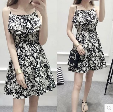 一件代發夏季新款韓版印花無袖吊帶連衣裙沙灘裙海邊度假短裙工廠,批發,進口,代購