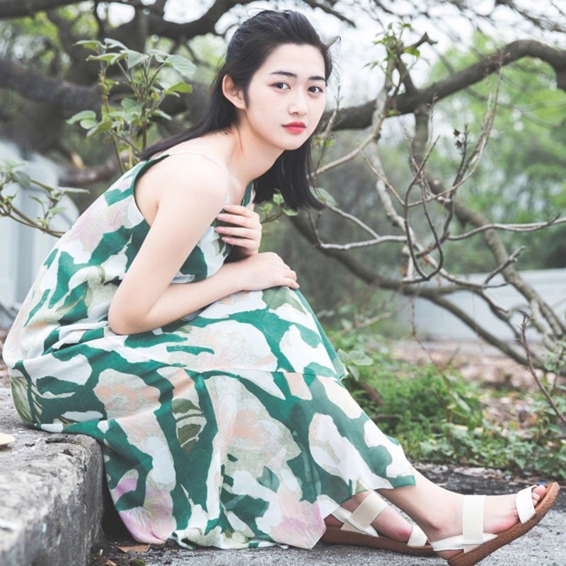 批發梅子熟瞭 2016夏季新款復古長款印花仿真絲吊帶連衣裙雪紡女工廠,批發,進口,代購