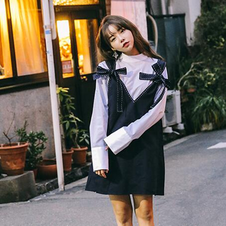 韓國stylenanda明線點綴蝴蝶結裝飾背心裙工廠,批發,進口,代購