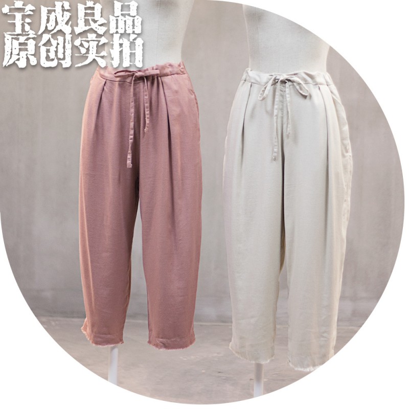 2016夏季新款女裝 日系純色水洗棉麻九分女士休閒褲工廠,批發,進口,代購