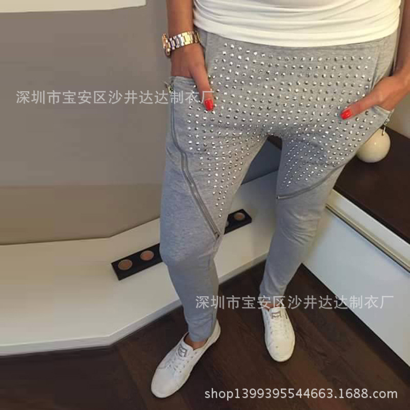 2015秋冬新款歐美休閒時尚鉚釘個性顯瘦哈倫褲工廠,批發,進口,代購
