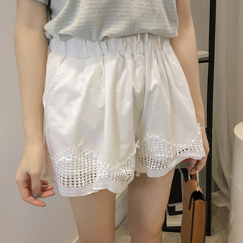 2016夏季新款夏季新款花苞松緊腰鏤空白色熱褲闊腿褲短褲女夏外穿工廠,批發,進口,代購