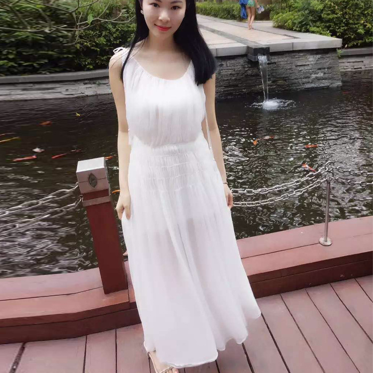 大牌原單歐美時尚女裝雪紡純色連衣裙氣質優雅收腰吊帶長裙沙灘裙工廠,批發,進口,代購
