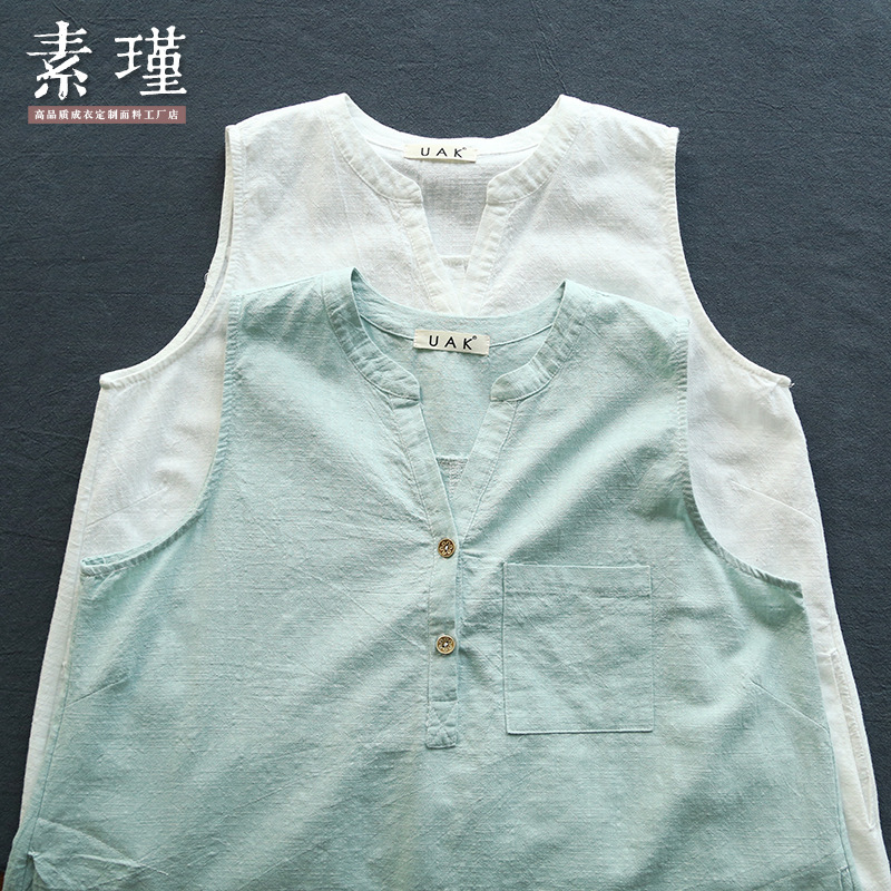 素瑾SOULJIN  2016夏季新品棉麻背心裙印花水墨畫中長款連衣裙女工廠,批發,進口,代購