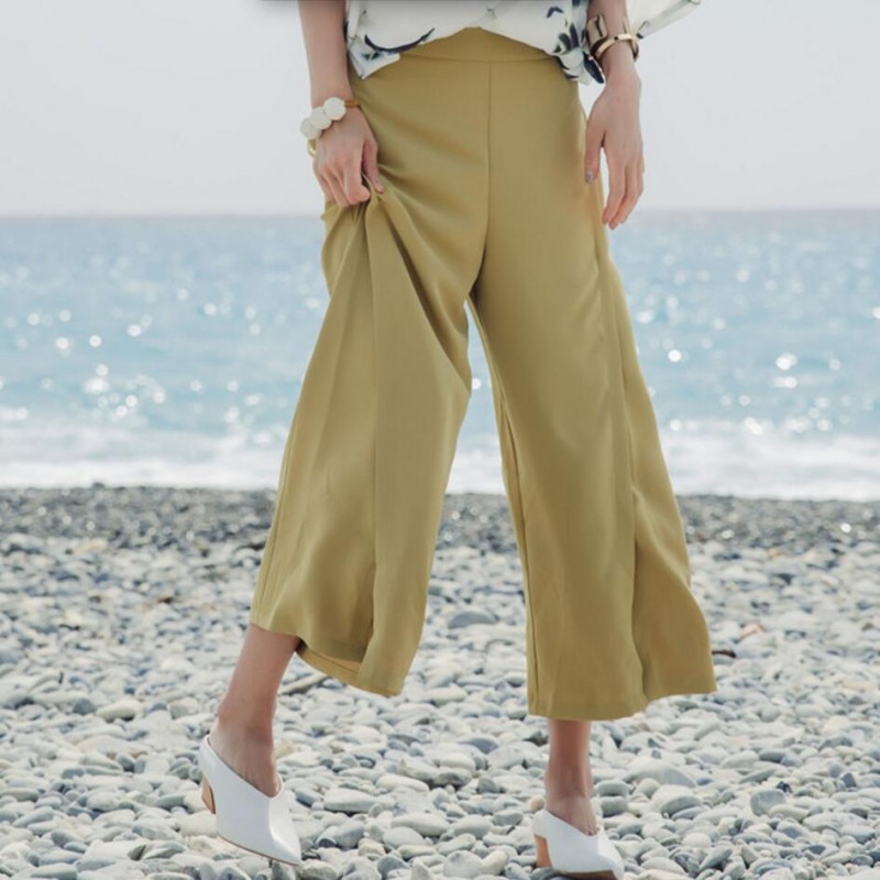 歐洲站2016夏季新款女裝浪漫英倫風百搭寬松側開叉闊腿褲優質現貨工廠,批發,進口,代購
