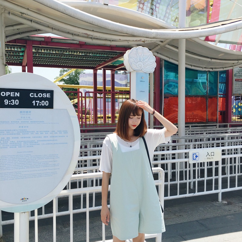 2016夏季新款學院風百搭顯瘦棉佈背帶短褲女工廠,批發,進口,代購