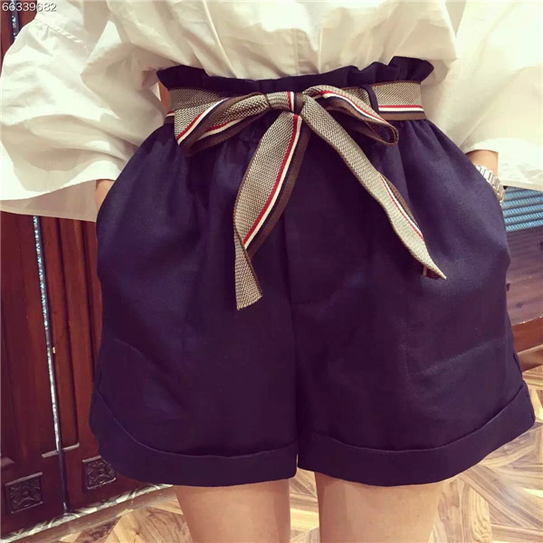 復古高腰棉麻短褲夏季 韓版修身顯瘦卷邊百搭短褲潮送腰帶 w1752工廠,批發,進口,代購