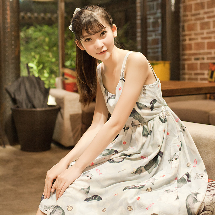 貓咪吊帶裙 呆萌蘿莉日系連衣裙收腰顯瘦印花短裙軟妹和風L0049工廠,批發,進口,代購