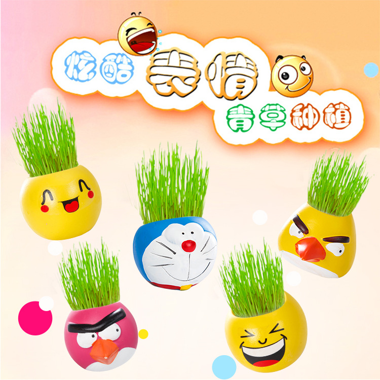 1005 卡通迷你植物盆栽 室內植物草陶瓷盆栽草頭娃娃草包款工廠,批發,進口,代購