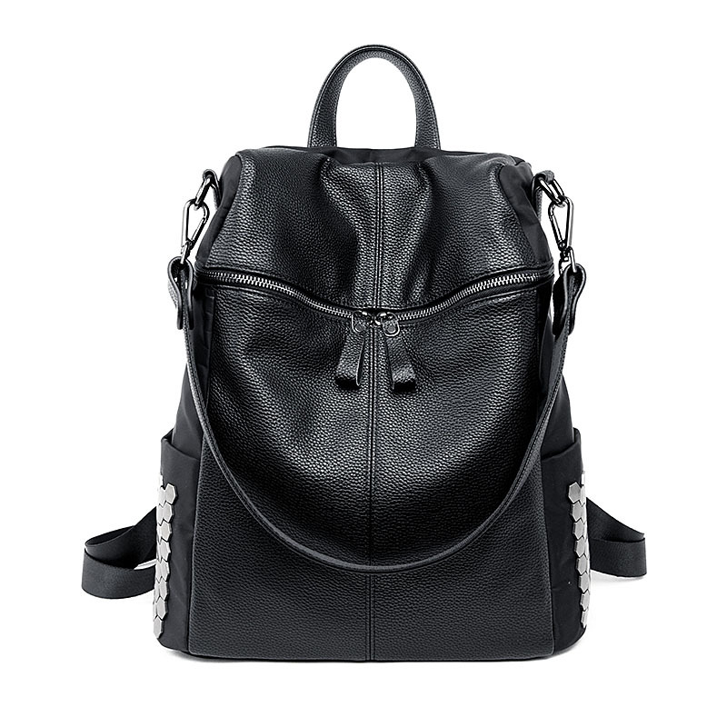 2016新款女士黑色鉚釘雙肩包PU歐美時尚大容量單肩包實用爆款背包批發・進口・工廠・代買・代購