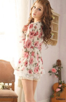 2052# 新款韓版玫瑰花蕾絲長袖連衣裙0批發・進口・工廠・代買・代購