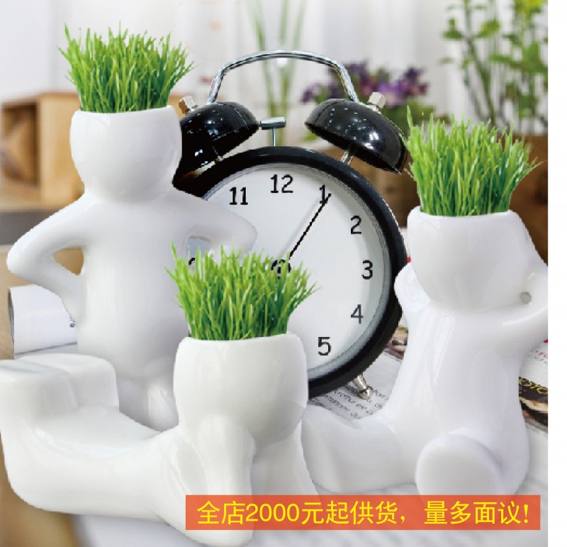 小花農創意小白人長草植物 桌麵綠植盆栽 工藝品禮品盆景擺件工廠,批發,進口,代購
