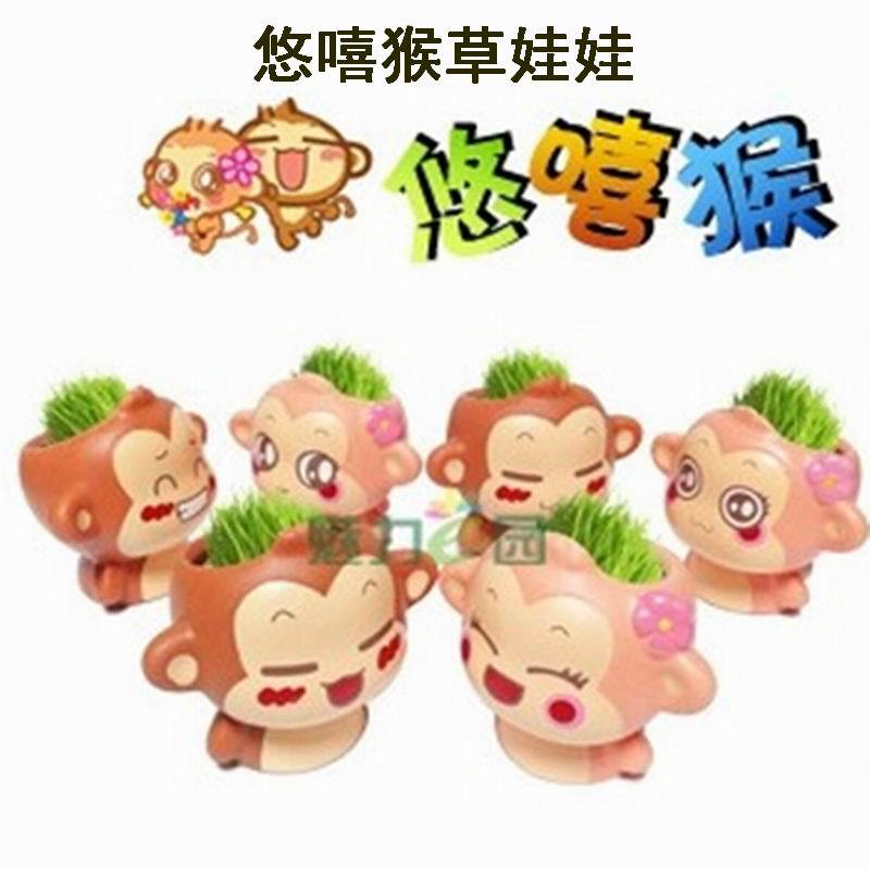 Ca002 悠嘻猴草娃娃盆栽/迷你植物陶瓷盆景盆栽/辦公室綠植 地攤工廠,批發,進口,代購