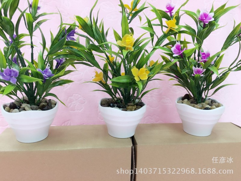 新款仿真花  逼真植物盆景   傢居室內擺設  內含小石子加包裝盒工廠,批發,進口,代購