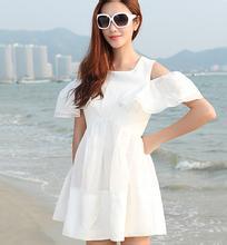 品牌原單尾貨批發 歐美夏裝純白色時尚甜美露肩連衣裙便宜批發工廠,批發,進口,代購