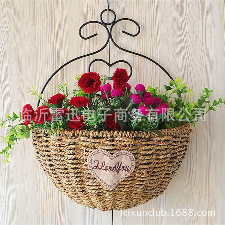 草編壁掛花籃 柳編花籃 鐵藝花籃 韓式花籃 歐式花籃 乾花 壁掛籃批發・進口・工廠・代買・代購