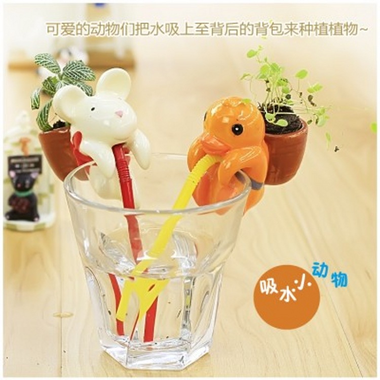 創意迷你動物嘴巴吸水萌寵小盆栽小植栽草娃娃辦公桌麵禮品工廠,批發,進口,代購