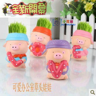 批發 創意迷你植物盆栽 (LOVE 豬) 微型陶瓷盆景 麥兜豬小盆栽工廠,批發,進口,代購