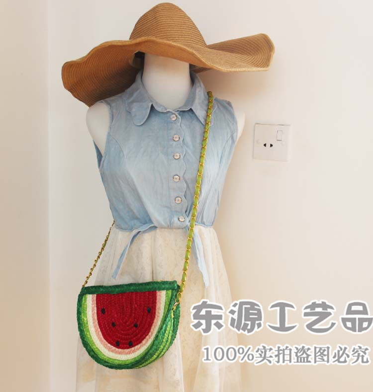 廠傢直銷2015新款清新西瓜斜挎草編包沙灘包爆款熱賣工廠,批發,進口,代購