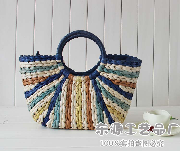 廠傢直銷2015新款百搭款條紋圓把手提草編包熱銷工廠,批發,進口,代購