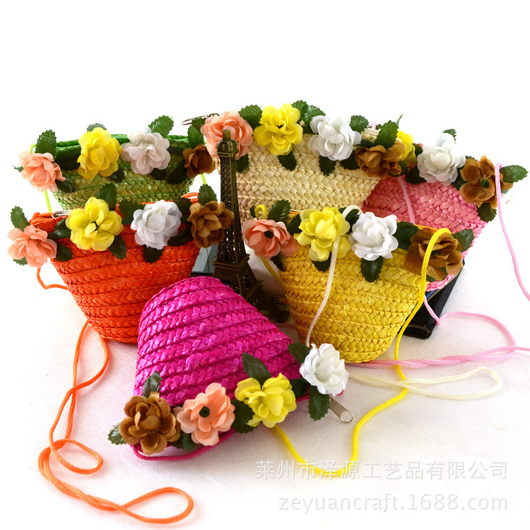 2015新款 4朵小花零錢草編包廠傢斜挎草編包straw bag工廠直銷工廠,批發,進口,代購