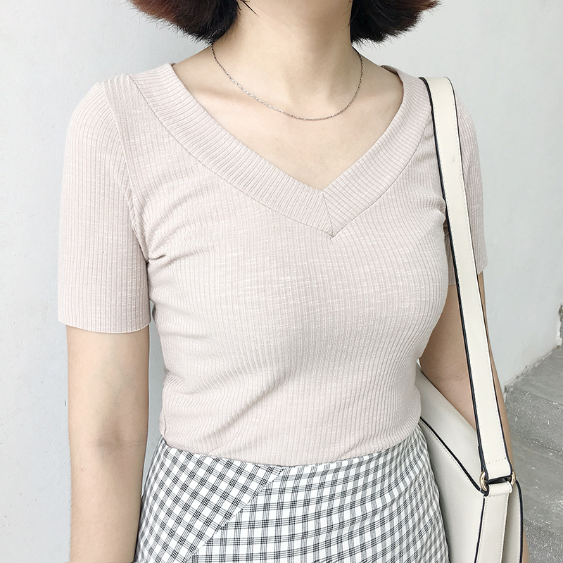 2016夏季東大門新款韓版打底衫高彈力套頭純色女式V領針織衫1123批發・進口・工廠・代買・代購
