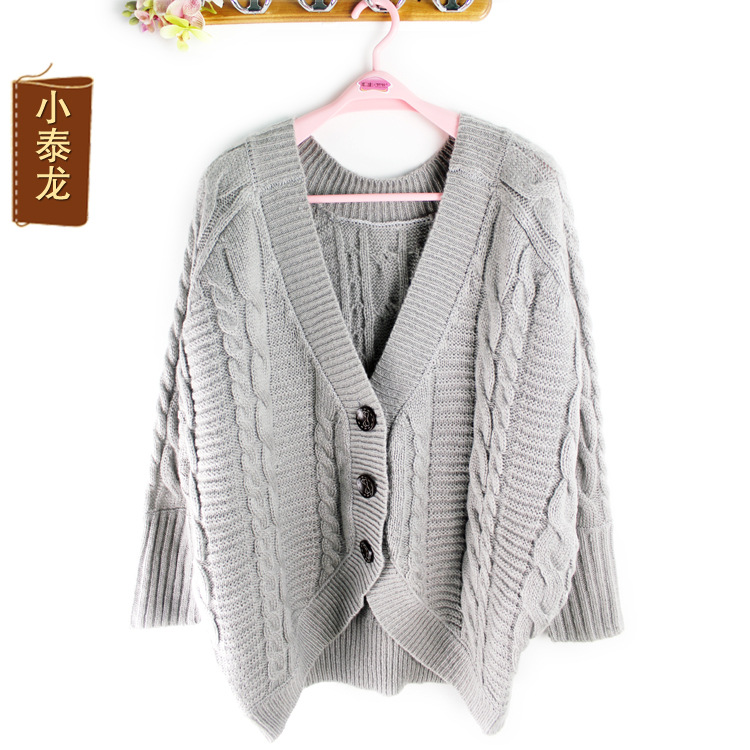 外貿毛衣品質白色 灰色蝙蝠袖開衫針織外套 麻花編織蝴蝶袖毛衣工廠,批發,進口,代購
