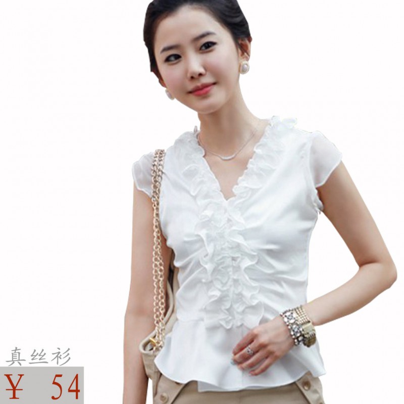 女士短袖襯衫2016夏季新款韓版女裝休閒V領半袖雪紡襯衫一件代發批發・進口・工廠・代買・代購