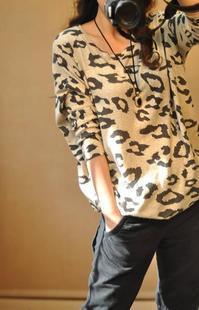 2014秋裝新品 韓版印花寬松蝙蝠袖顯瘦豹紋毛衣大碼針織衫女工廠,批發,進口,代購