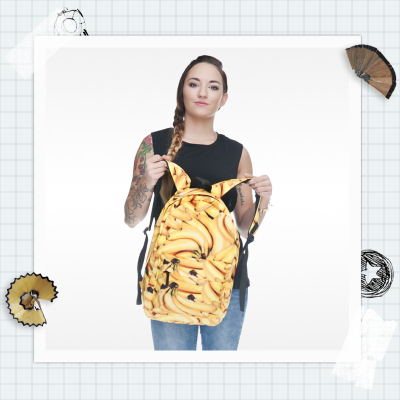 zohra16年外貿新款黃香蕉圖案3D印花學生書包歐美學生雙肩背包工廠,批發,進口,代購