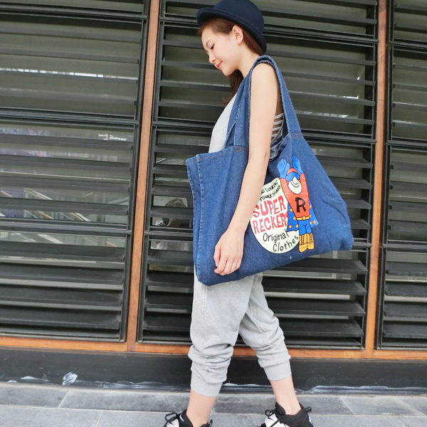新款韓國牛仔女包帆佈包大單肩時尚復古女牛仔包包環保購物袋工廠,批發,進口,代購