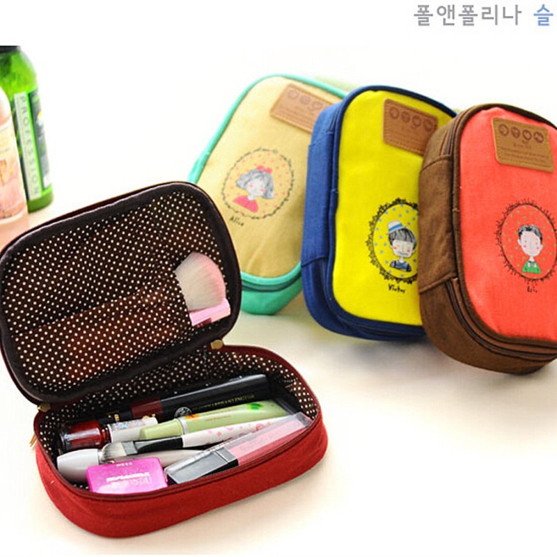 韓國童年系列 可愛帆佈化妝包 雙拉鏈收納包 多功能便攜雜物包批發・進口・工廠・代買・代購